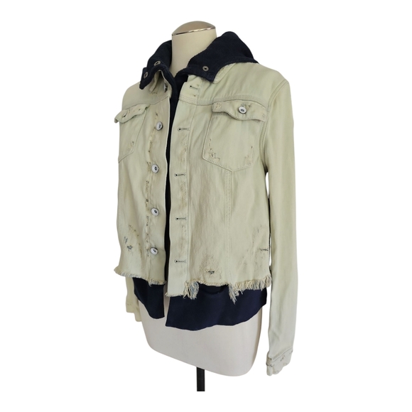 Free People Distressed Layered Denim Jacket Hoodie | Size S - Picture 7 of 11